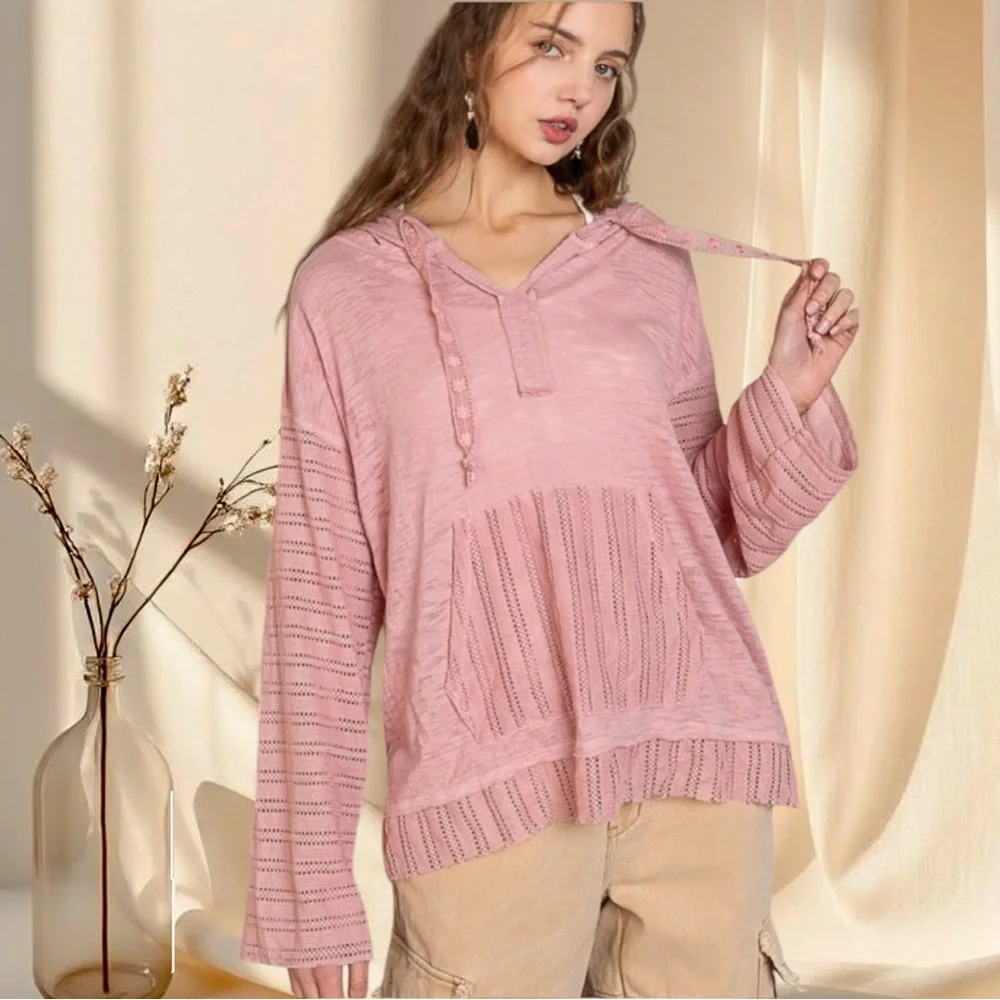 POL Mauve Pink Lightweight Knit Hoodie
